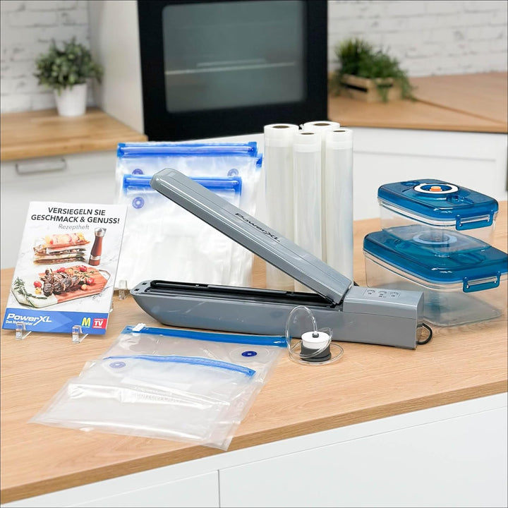 PowerXL Duo NutriSealer MEGA SET - 6in1 Vakuumiergerät - 3 Programme - hält Lebensmittel bis zu 5x l