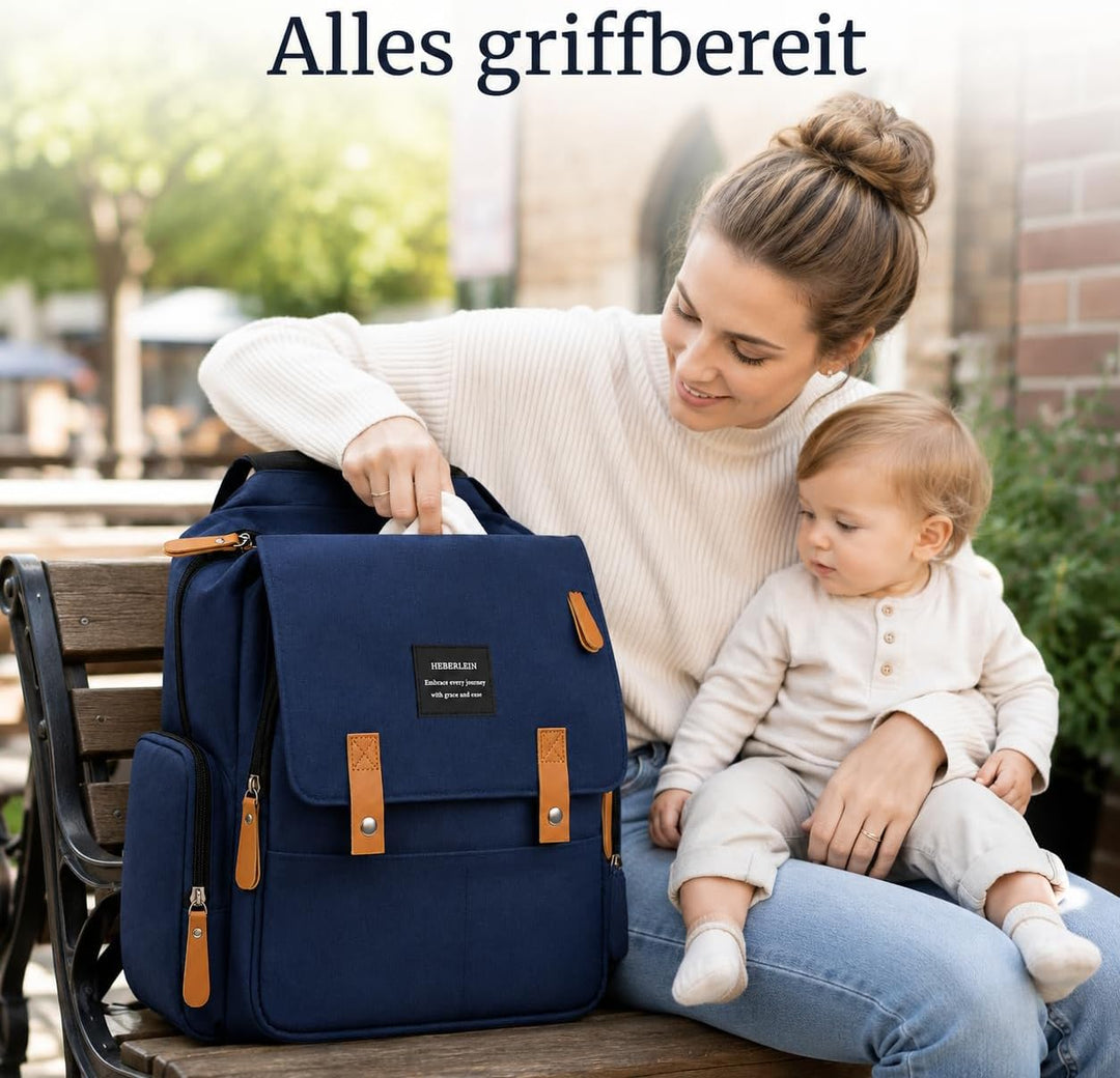 Heberlein Prestige Baby Wickelrucksack - grosse Wickeltasche für Mama &amp; Papa, wasserabweisend mit vi