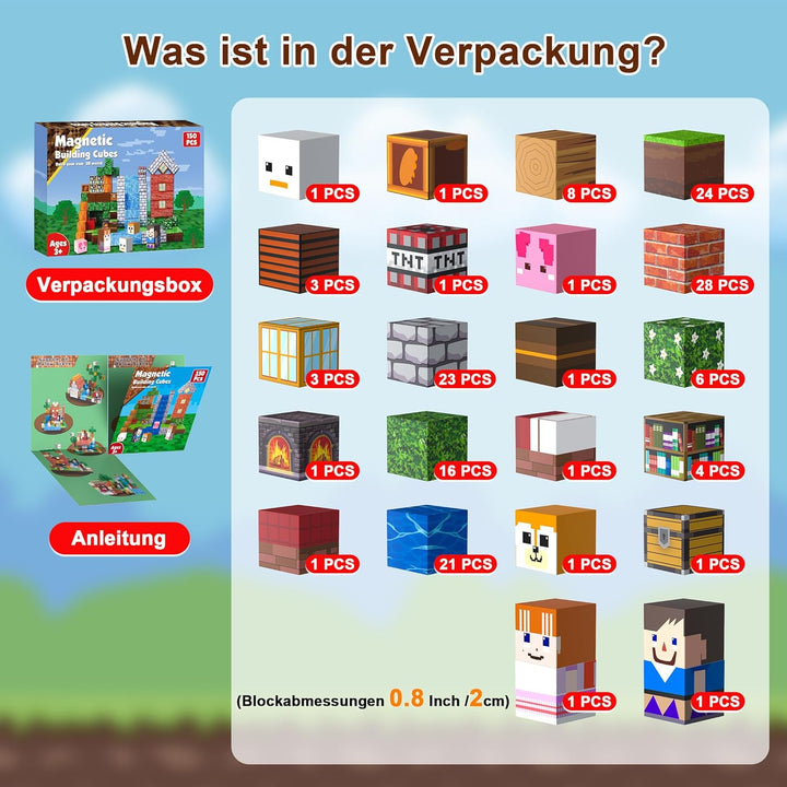 Magnetbausteine 150 Stück, 3D Pixel Magnetische Fliesen, STEM Bildendes Bauspielzeug, Sichere Glatte