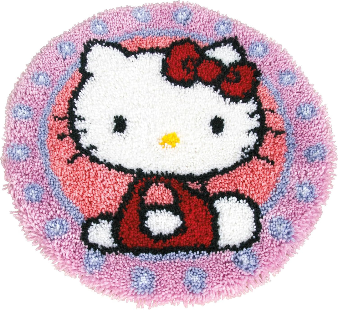 Vervaco Formteppich Hello Kitty Knüpfteppich mit Knüpfhaken, Baumwolle, Mehrfarbig, 55 x 55 x 1 cm