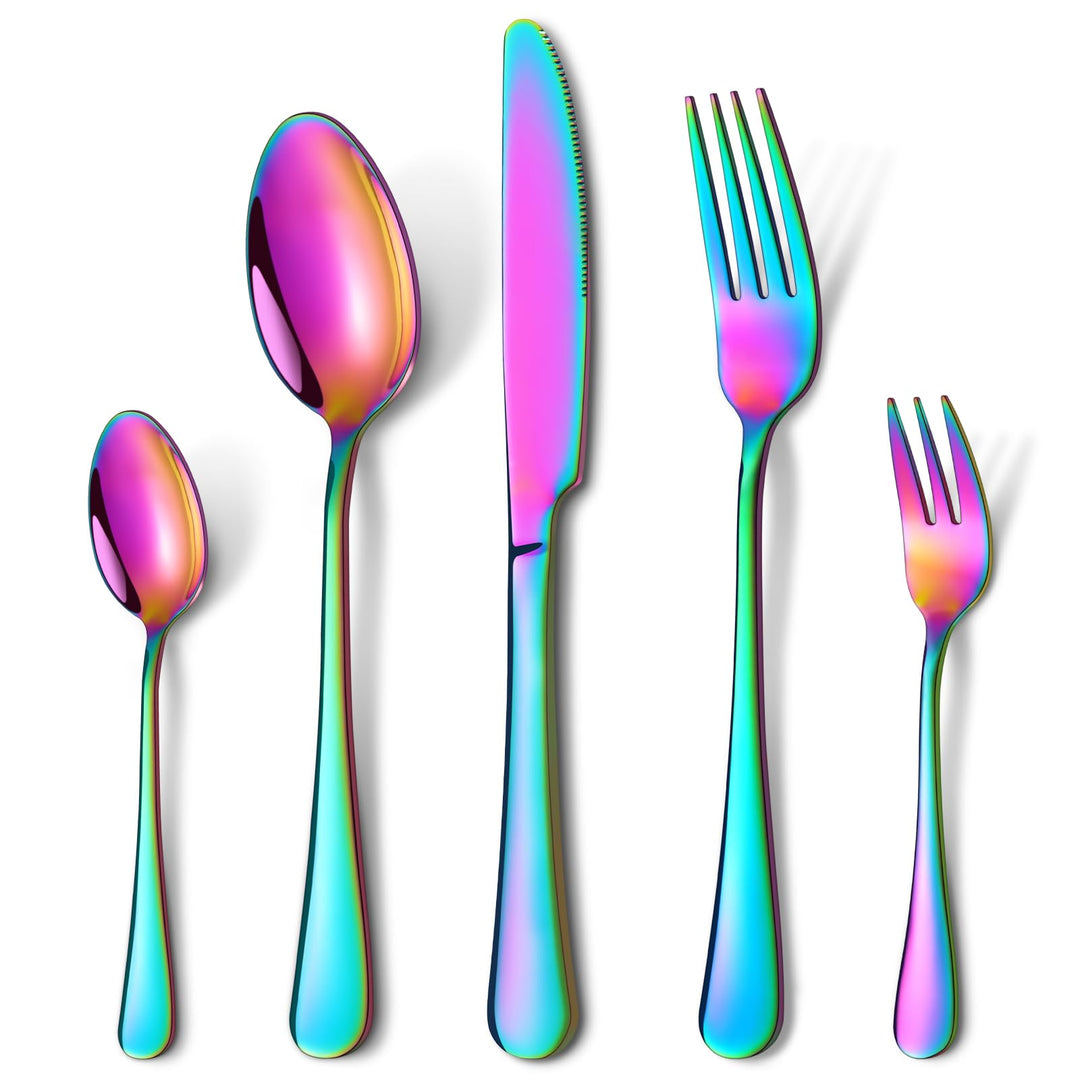 Besteck Set 6 Personen, 30 Teilig Regenbogen Besteckset mit Messer Gabel Löffel, Essbesteck Set Edel
