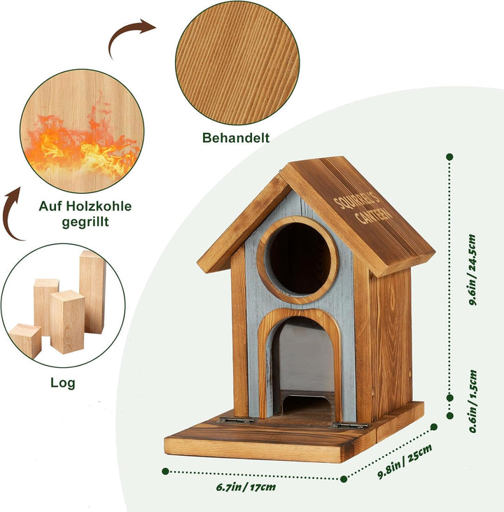 MIXXIDEA Eichhörnchen Futterhaus für draussen, stabiles Eichhörnchen-Futterhaus mit dickem Holz, Kei