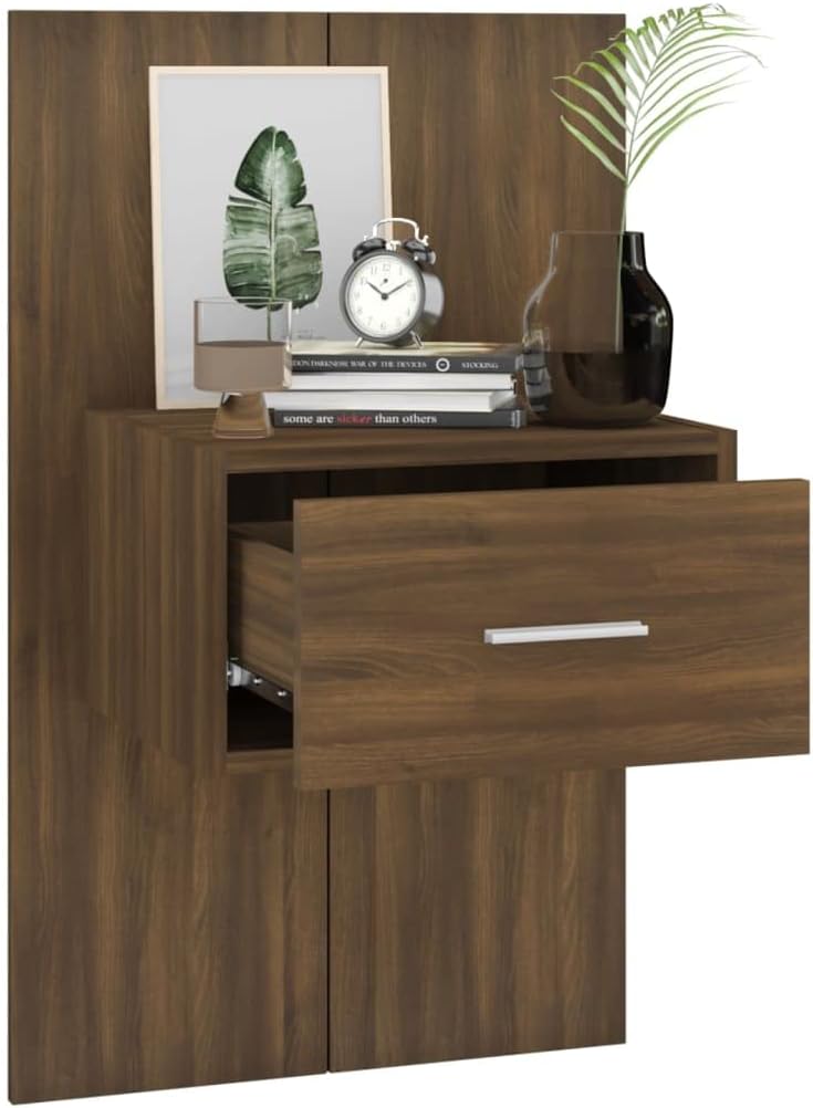 WIFESE Wand-Nachttisch Braun Eichen-Optik Holzwerkstoff 48,5x32,5x80 cm Nachtschrank Nachtkästchen B