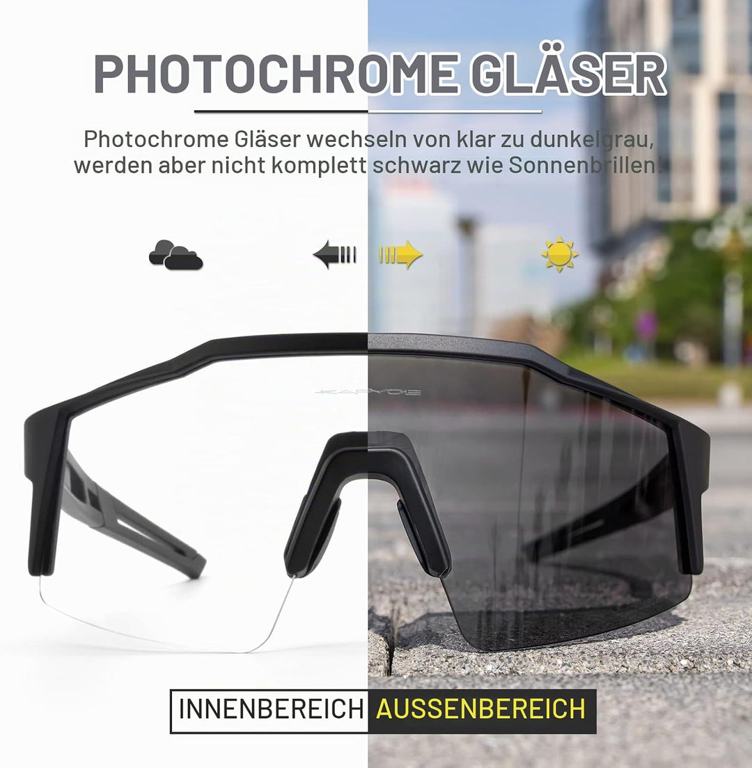 KAPVOE Photochromatische Selbsttönend Fahrradbrille TR90 Rahmen für Herren Damen Jungen Mädchen Klar