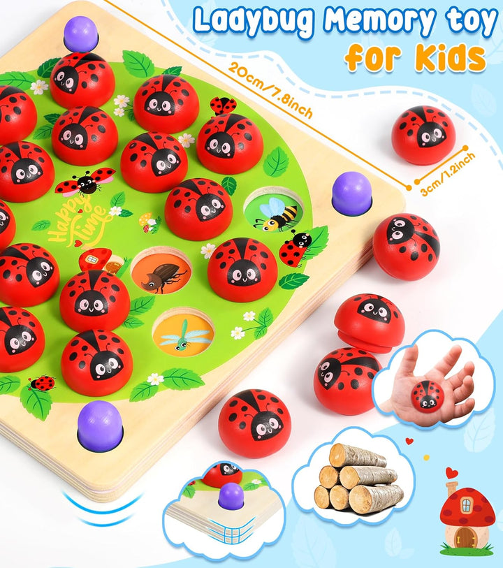 Montessori Spielzeug ab 3 4 5 Jahre - Memory ab 2 3 4 Jahre - Kinderspielzeug Ladybug Marienkäfer Ho