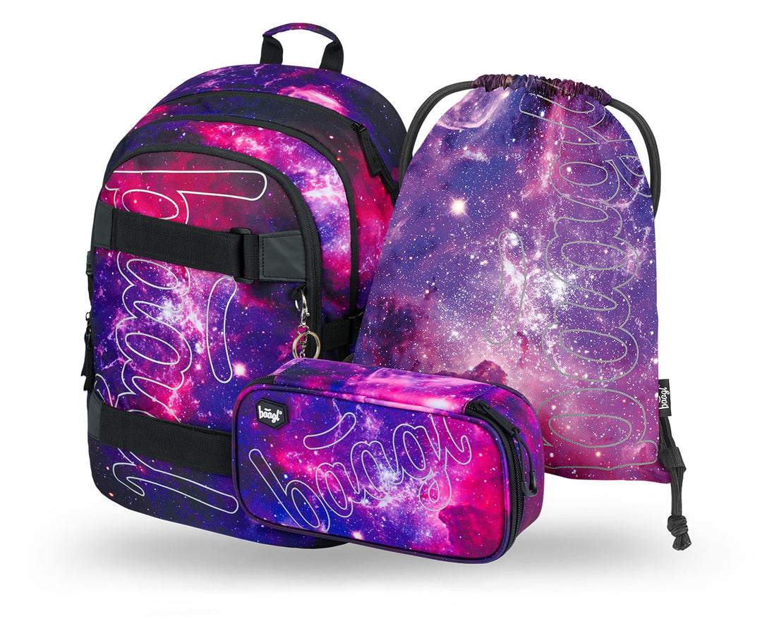 Baagl Schulrucksack Set Mädchen 3 Teilig, Schultasche ab 3. Klasse, Grundschule Ranzen mit Brustgurt