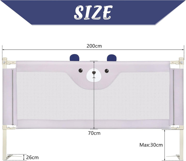 Supfine Bettgitter für Kinder, Bettgitter für Kinder, 150 cm, Bettschutzgitter, höhenverstellbar (70