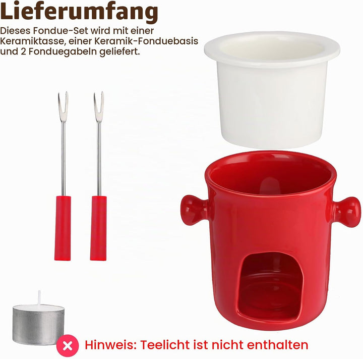 SUMNACON Keramike Schokofondue-Topf-Set mit 2 Gabeln, Schoko Fondueset,Käsefondue für Schokolade Käs