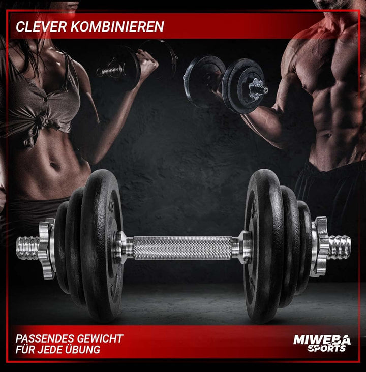 Miweba Sports Hantelset MKH120 | 20kg - 𝐏𝐫𝐨𝐟𝐢 Hanteln mit Koffer - Frauen und Männer - Hantel Set -