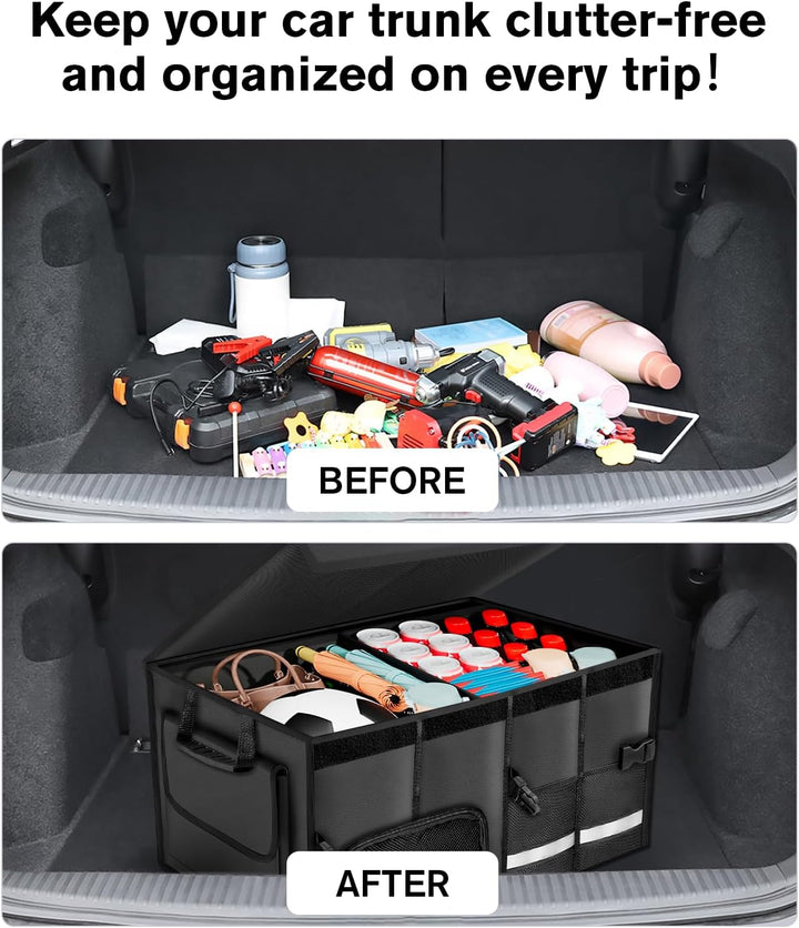 Carehabi Kofferraum Organizer 72L mit Deckel, XXL Faltbare Auto Kofferraumtasche mit Fächern & Tasch