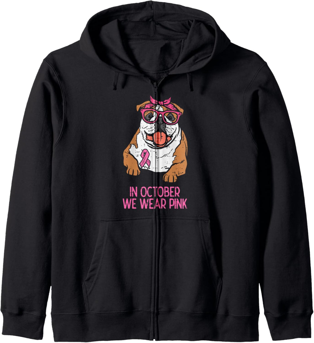 October We Wear Pink English Bulldog Brustkrebs-Bewusstsein Kapuzenjacke