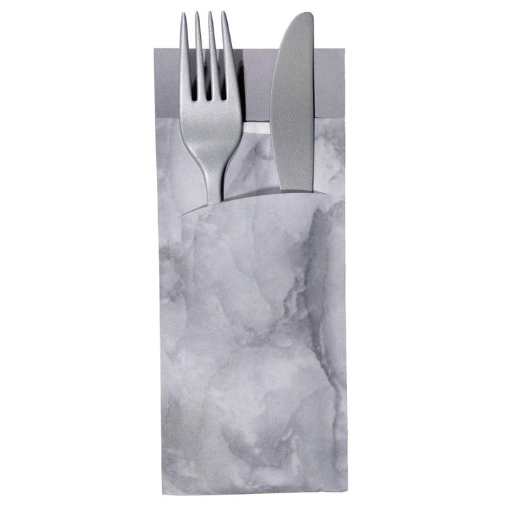 Gastropapier 520 Bestecktaschen mit Serviette grau marmoriert 20 cm 520 Stück Grau, 520 Stück Grau