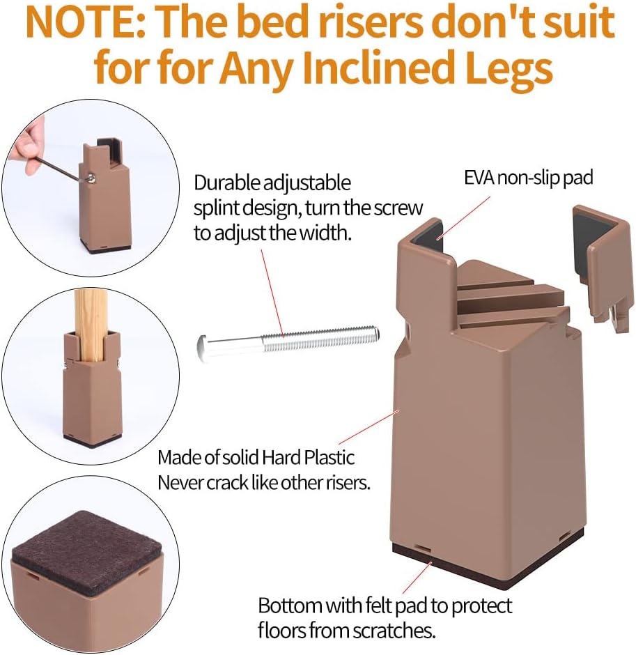 RCHYFEED Verstellbare Betterhöhung Möbelerhöhung 10cm mit Schraubklemme, Betterhöher 4 Zoll Schwerla
