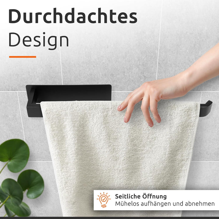 ECENCE Handtuchhalter ohne Bohren selbstklebend Schwarz 38cm - Moderne Handtuchstange aus Edelstahl