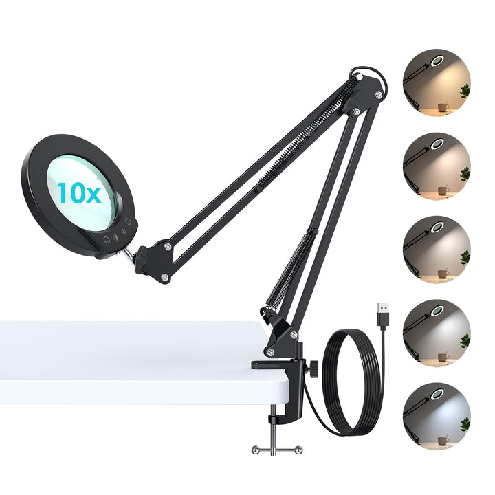 Neoglint Lupe Mit Licht und Ständer, Lupe LED Mit 105 mm 10-Facher Grüner Glaslinse, Schreibtisch-Lu