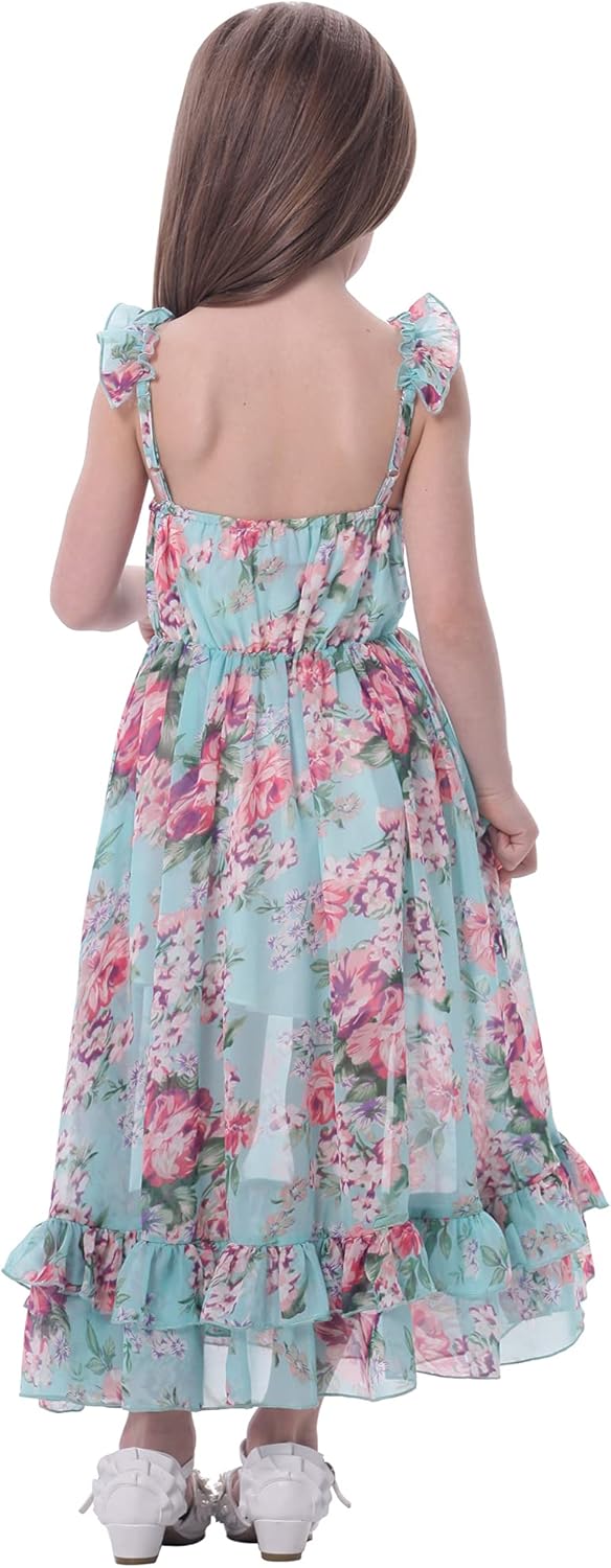 BONNY BILLY Sommerkleid Mädchen Trägerkleid Maxikleid Strandkleid Boho Kleid Chiffonkleid Blumenklei