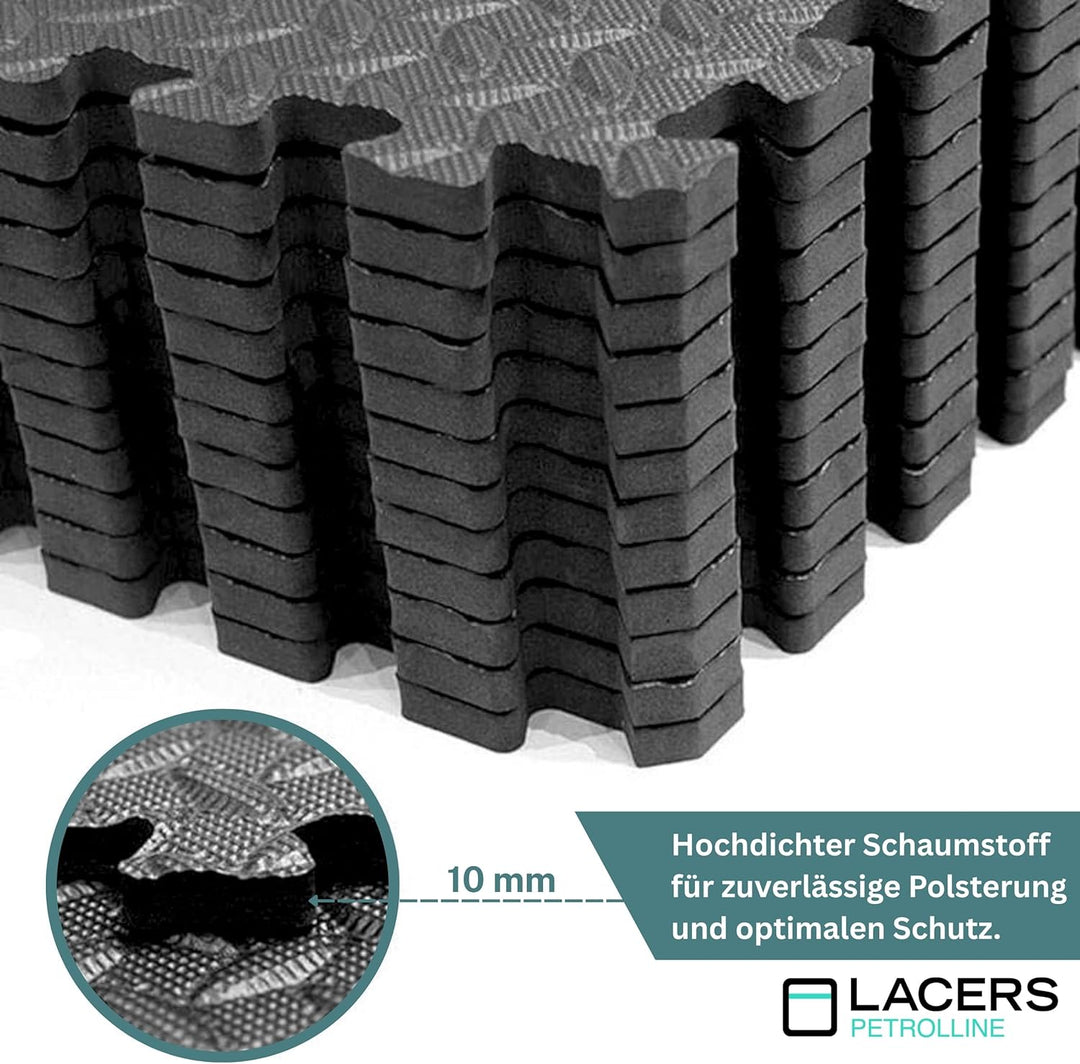 Lacers PETROLLINE Bodenschutzmatte Puzzelmatte 60x60cm schwarz 12er Set Sportmatte Gymnastikmatte Fi