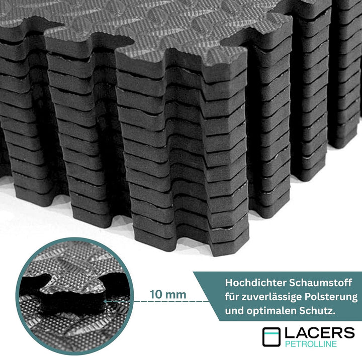 Lacers PETROLLINE Bodenschutzmatte Puzzelmatte 60x60cm schwarz 12er Set Sportmatte Gymnastikmatte Fi