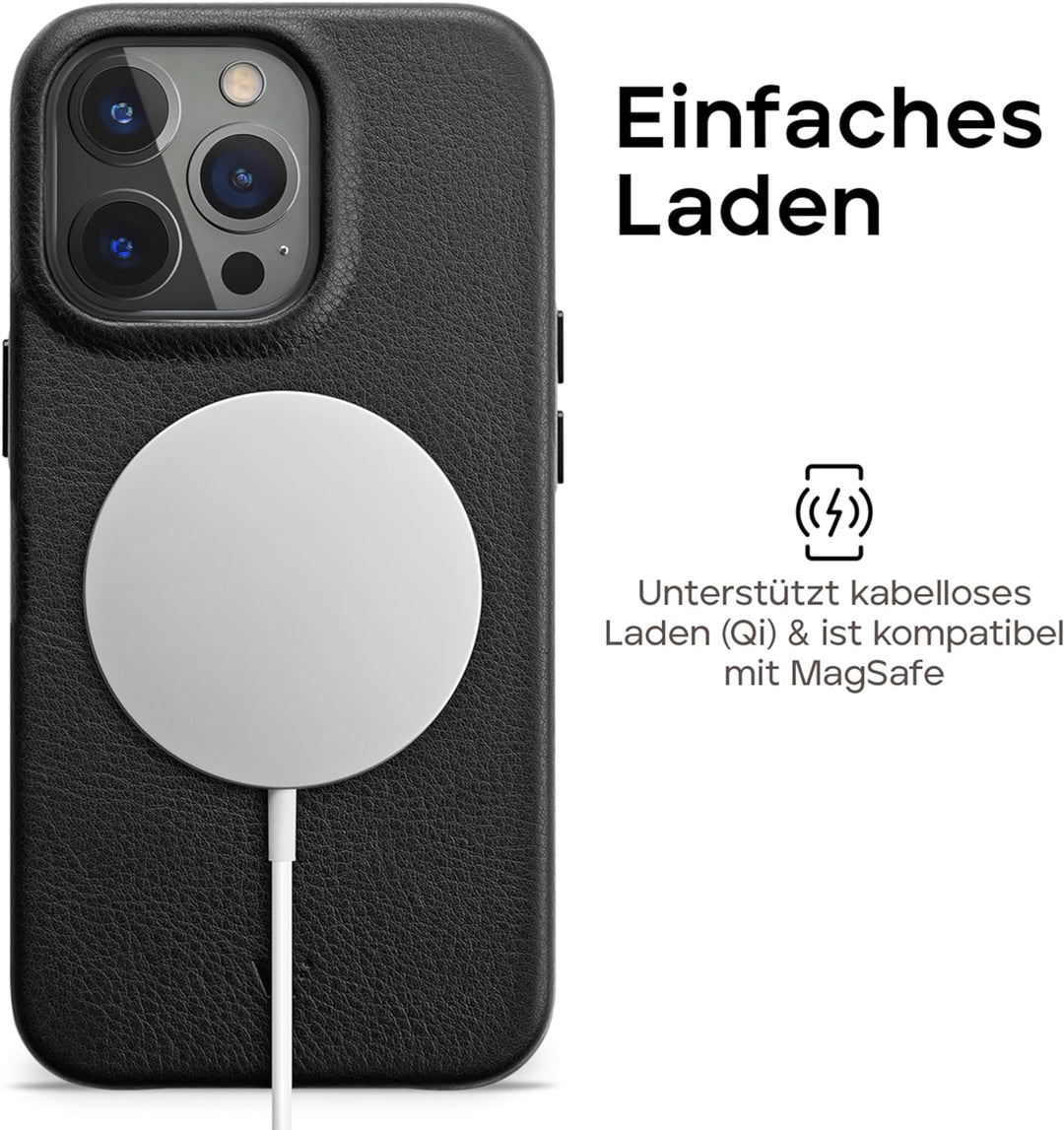 WIIUKA Hülle für iPhone 14 Pro Max, Leder aus Deutschland, Lederhülle extra Dünn, Premium Handyhülle