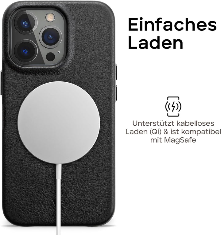 WIIUKA Hülle für iPhone 14 Pro Max, Leder aus Deutschland, Lederhülle extra Dünn, Premium Handyhülle