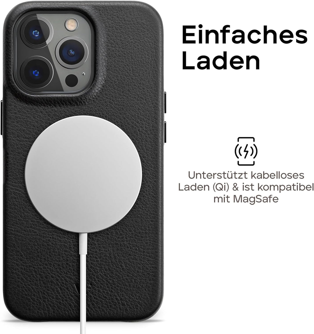 WIIUKA Hülle für iPhone 15 Pro, Leder aus Deutschland, Lederhülle extra Dünn, Premium Handyhülle, Ca
