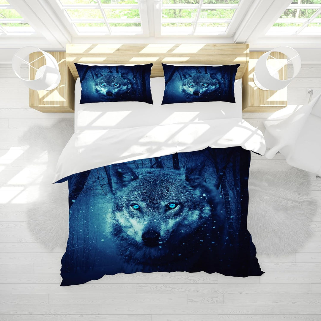 Bettwäsche Bettbezug 3D Wolf Print Betten Set Kinder Erwachsene,3 Teilig Mikrofaser Bettbezug mit Re