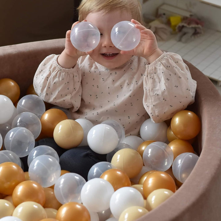 MEOWBABY Bällebad Baby - Rund 90x30cm Ballgruben für Kinder mit 200 Bälle, Samt, Beige: Gold/Beige/W