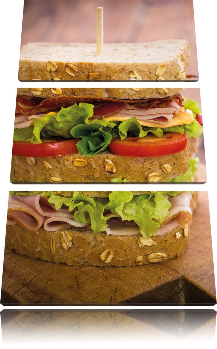 Pixxprint Doppeldecker Sandwich als Leinwandbild/Grösse: 3 Teilig (120x80) cm/Wandbild/Kunstdruck/fe