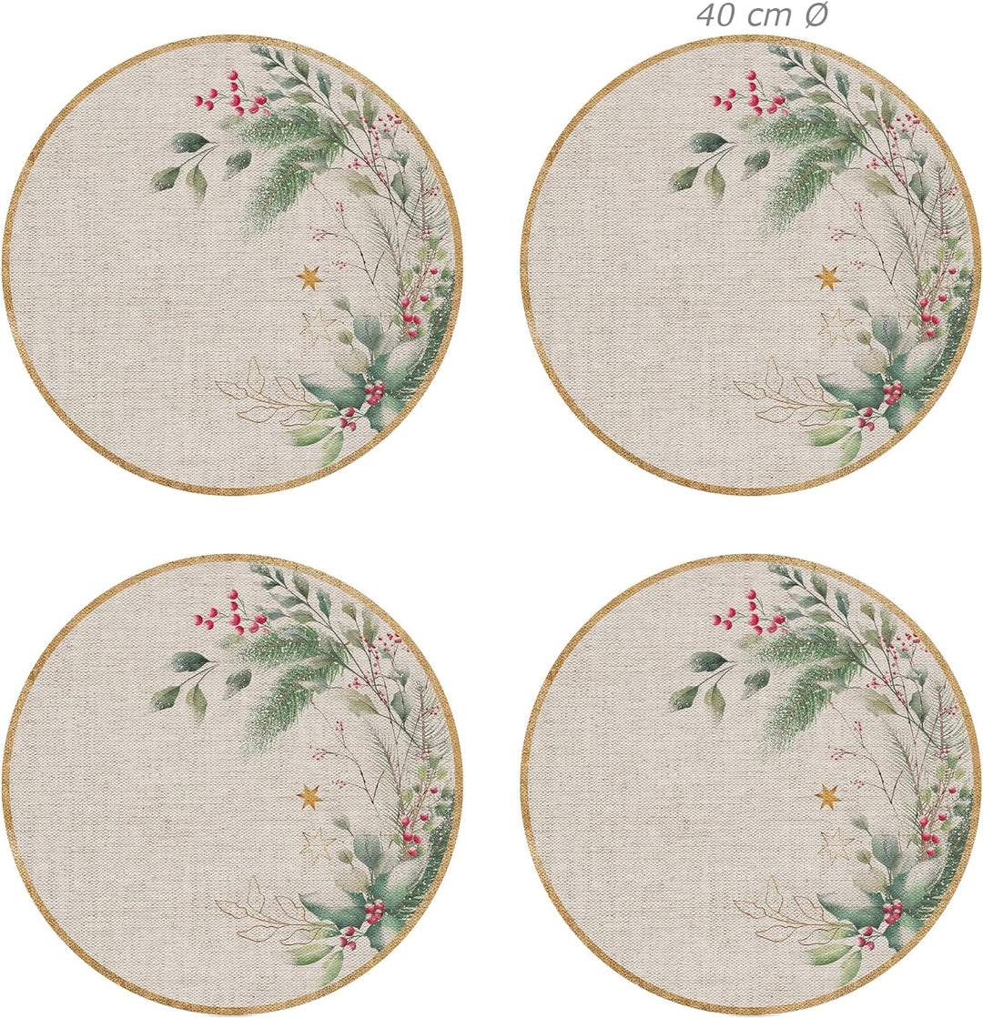 Set mit 4 Einzelstücken, Vinyl, rund, Weihnachtsstrauss, 40 cm