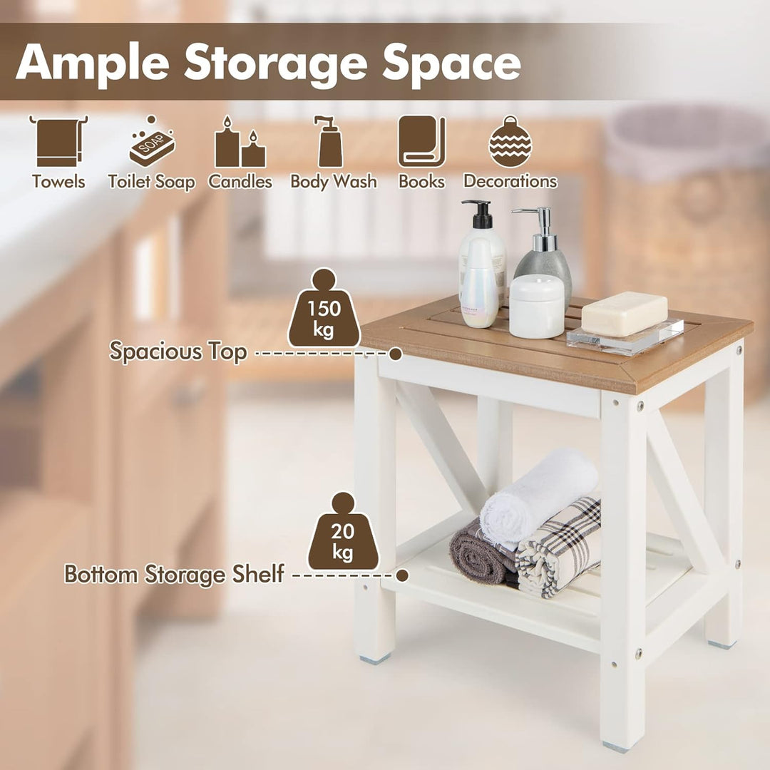 RELAX4LIFE Duschbank mit Ablage, Badhocker mit Rutschfesten Füssen, Duschstuhl bis 150 kg Belastbar,