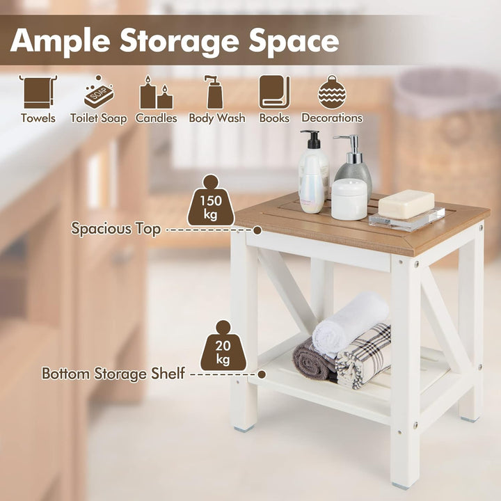 RELAX4LIFE Duschbank mit Ablage, Badhocker mit Rutschfesten Füssen, Duschstuhl bis 150 kg Belastbar,