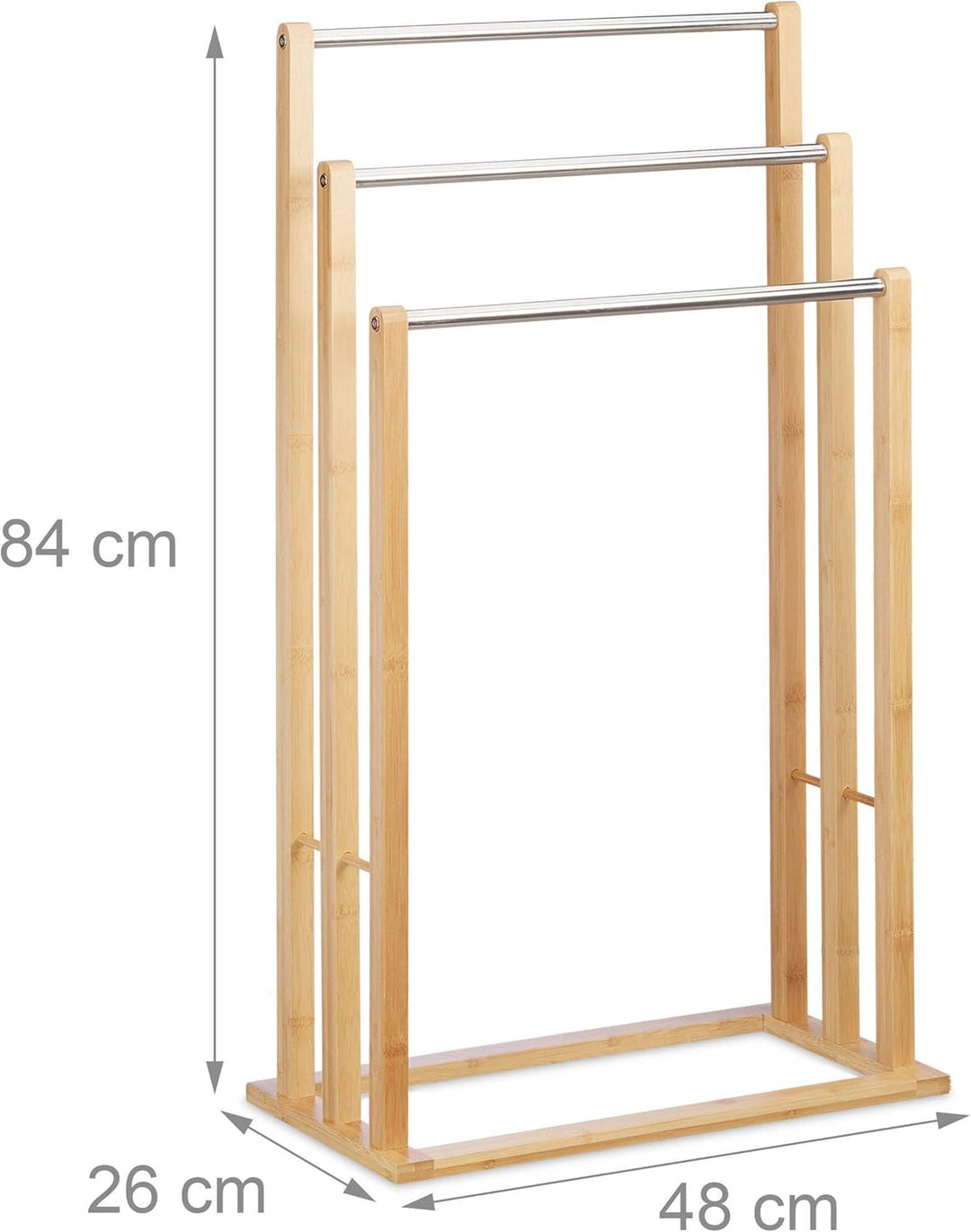 Relaxdays Handtuchhalter stehend mit 3 Handtuchstangen, natur, 26 x 48 x 84 cm & Badregal Bambus mit