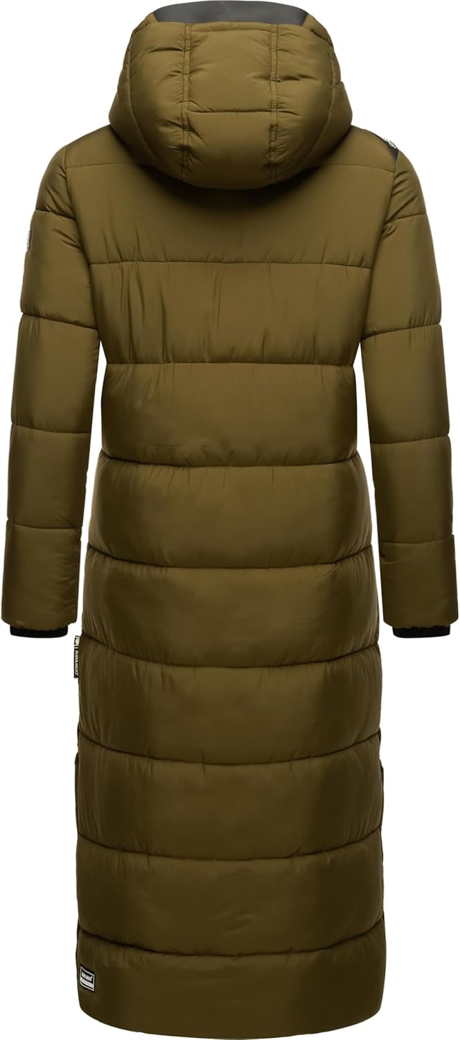 Navahoo Damen Wintermantel warmer Steppmantel lang mit abnehmbarer Kapuze Isalie XS-3XL XL Millitary