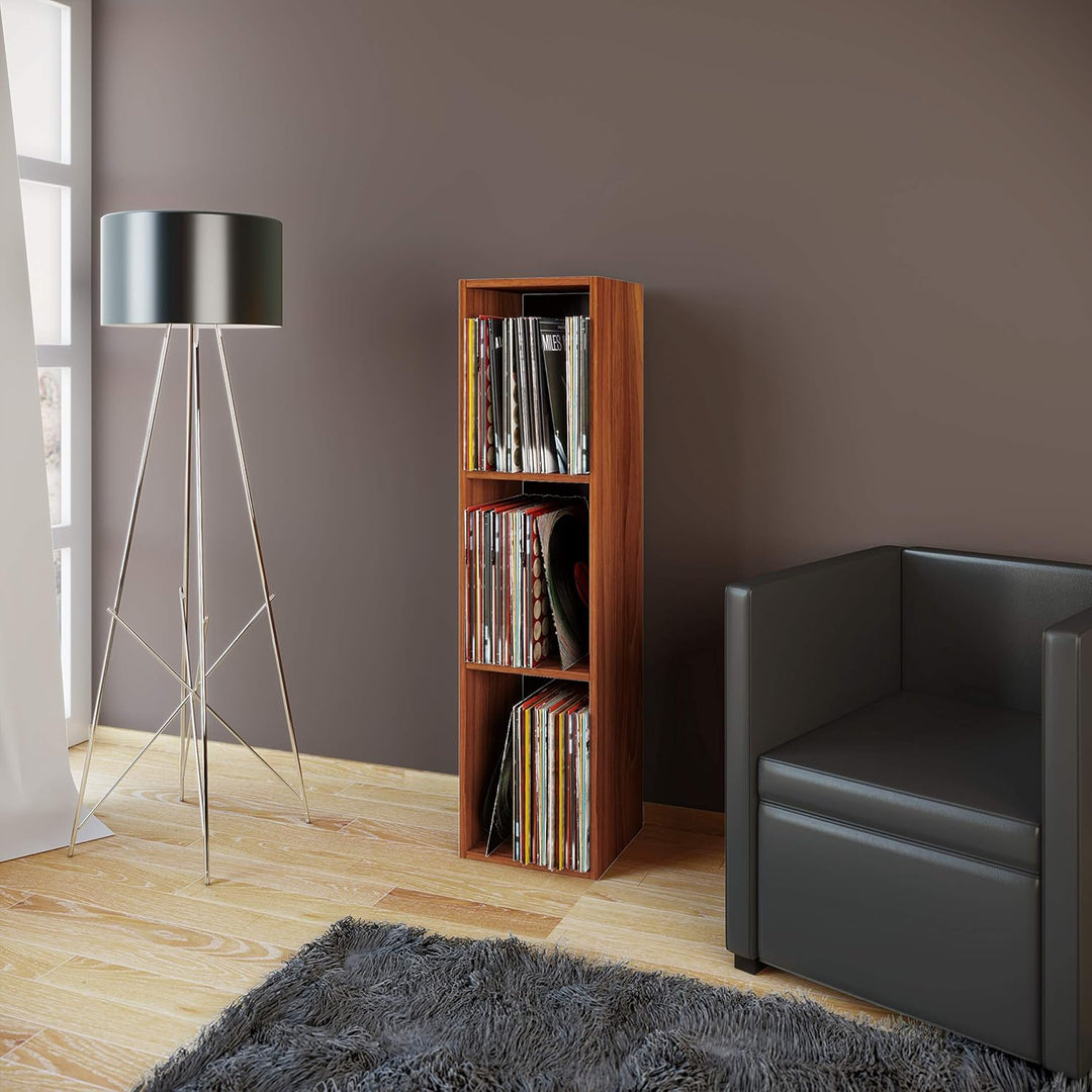 VCM Holz Schallplatten Regal | Stand Regal mit 3 Fächer für 100 Schallplatten | Masse: H. 107 x B. 3