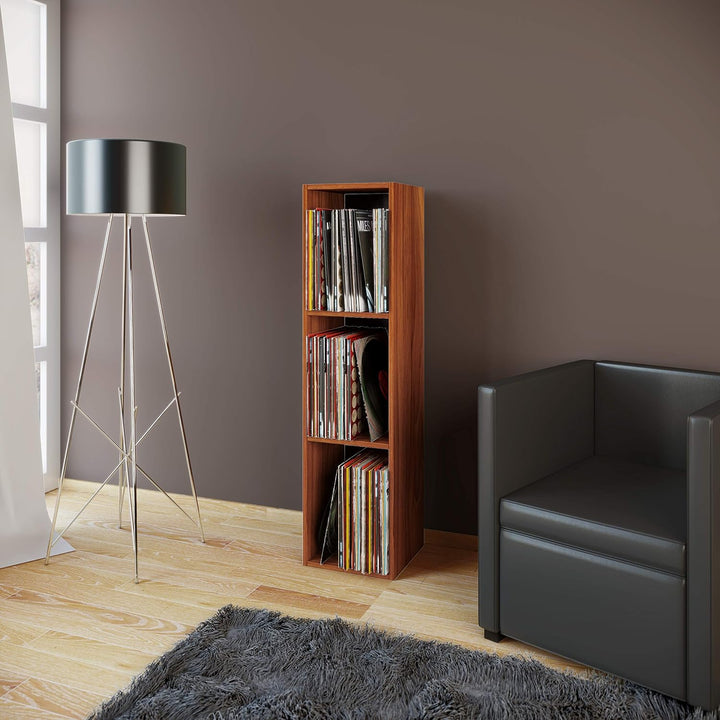 VCM Holz Schallplatten Regal | Stand Regal mit 3 Fächer für 100 Schallplatten | Masse: H. 107 x B. 3