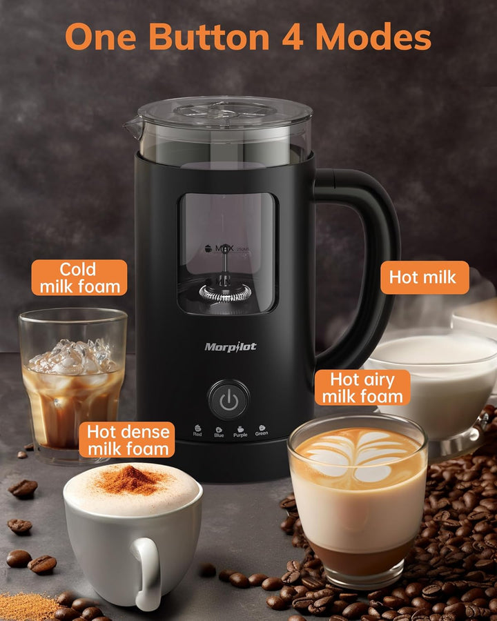 Morpilot Milchaufschäumer Elektrisch, 4 in 1 Milchschäumer für Heisser und Kalter, 550W 600ml, Latte