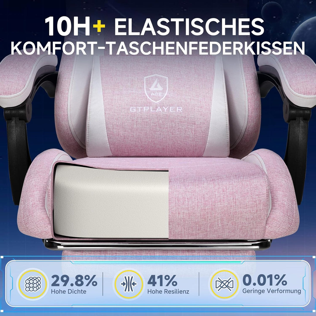 GTPLAYER Gaming Stuhl, Ergonomischer Gamer Stuhl aus Leinen mit Lendenwirbelstütze, PC-Stuhl mit ver