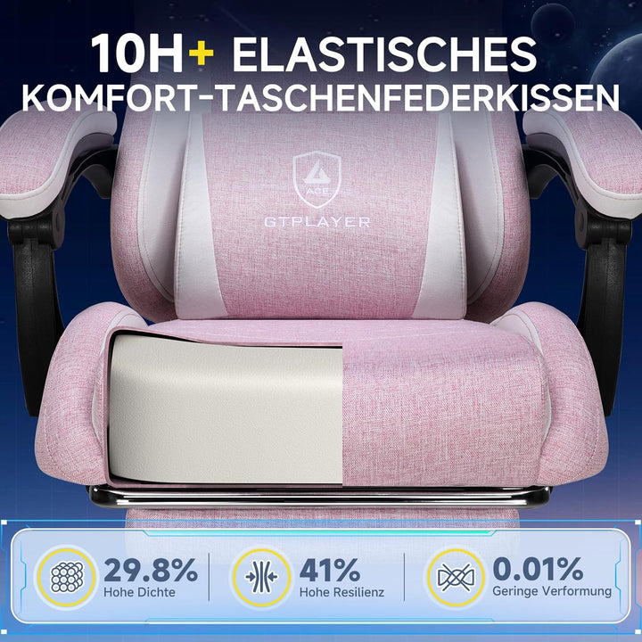GTPLAYER Gaming Stuhl, Ergonomischer Gamer Stuhl aus Leinen mit Lendenwirbelstütze, PC-Stuhl mit ver