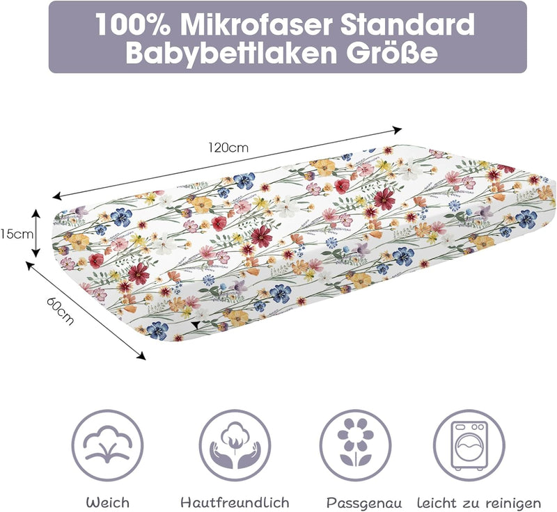 Bimocosy Spannbettlaken Spannbetttücher Laken für Babybetten Kinderbett 60x120 cm, 100% Mikrofaser,