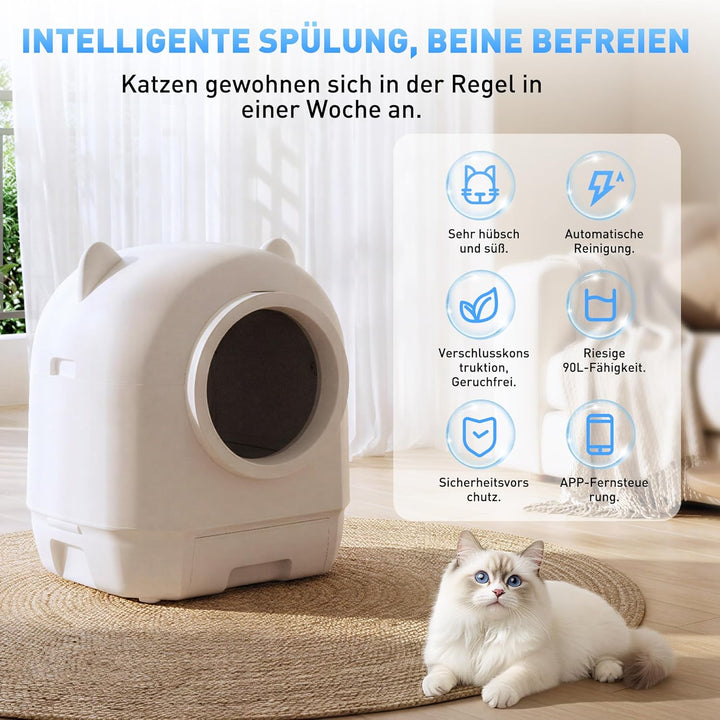 Devoko elektrisches katzenklo selbstreinigend, 90L Self-Cleaning Cat Litter Tray, niedliches Design