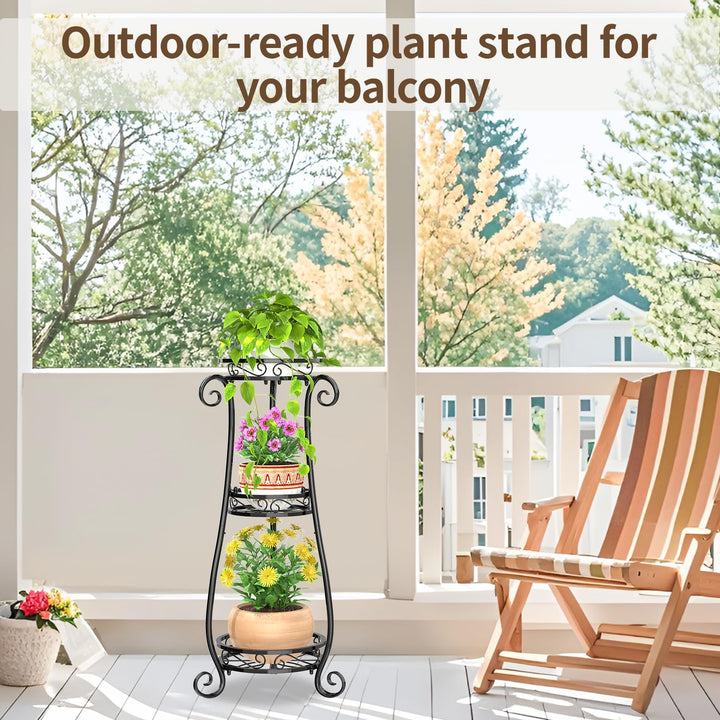 VASZOLA 3 Etagen Metall Pflanzenständer Blumentopfständer, 87cm Pflanzenregal Blumenregal für innen,