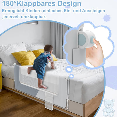 YRHome 180cm Bettgitter Rausfallschutz klappbar 180 Grad drehbar Bettschutzgitter für Kleinkinder lu