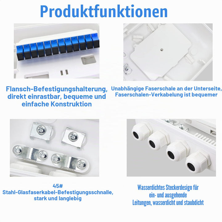 FTTH Faserverteiler-Box, 12 Kerne, Polypropylen, wasserdicht, enthält 1 x FTTH-Glasfaser-Verteilerbo