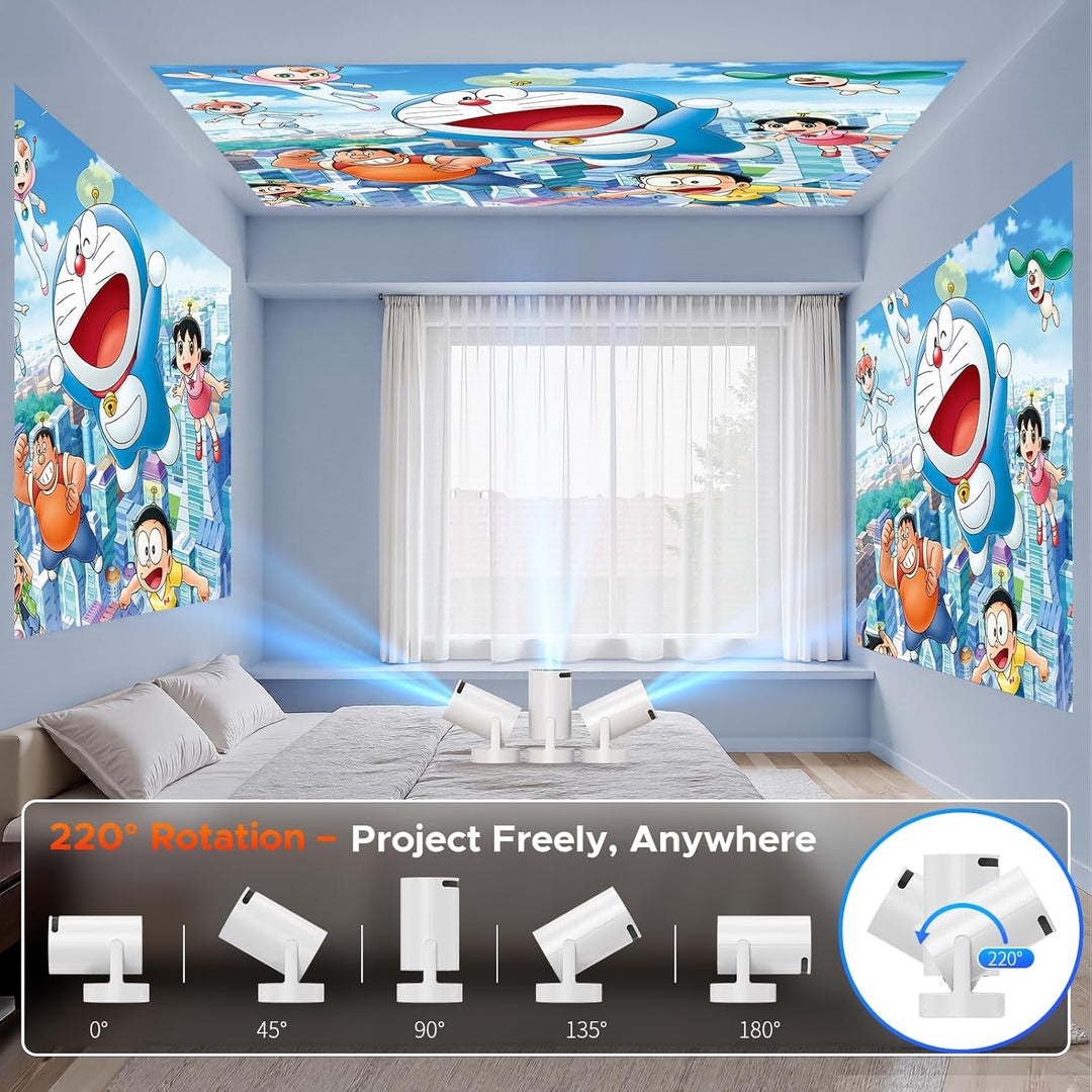 Mini Beamer mit Lautsprecher, Tragbarer Projector unterstützen 1080P 4K, Auto Keystone WiFi 6 Smart