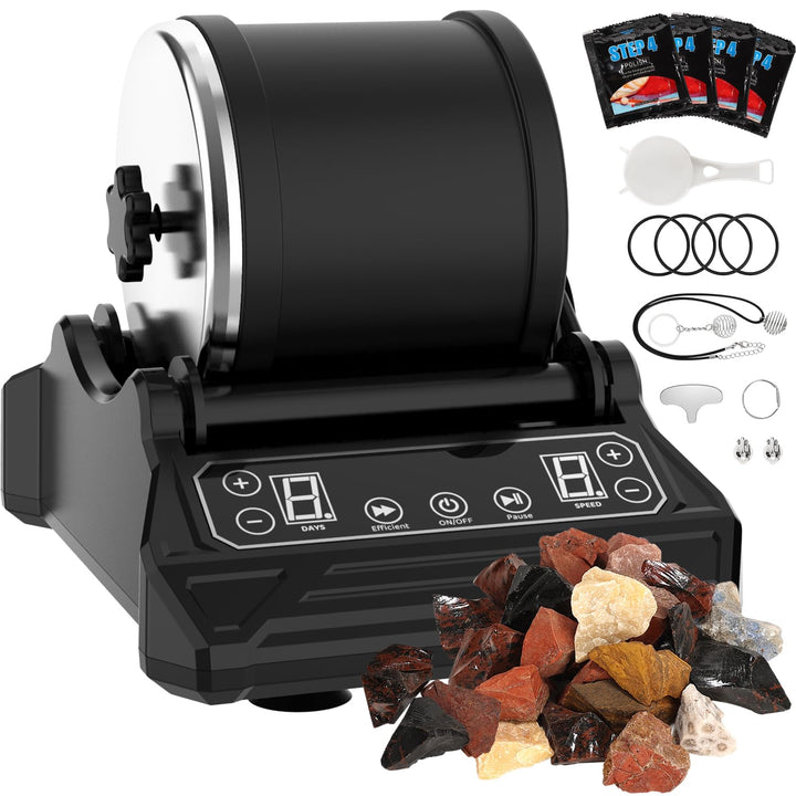 Rock Tumbler Kit Steintrommel Set, Steinschleifmaschine mit 9-Tage-Timer &amp; 9-Gang-Einstellungen, Kom