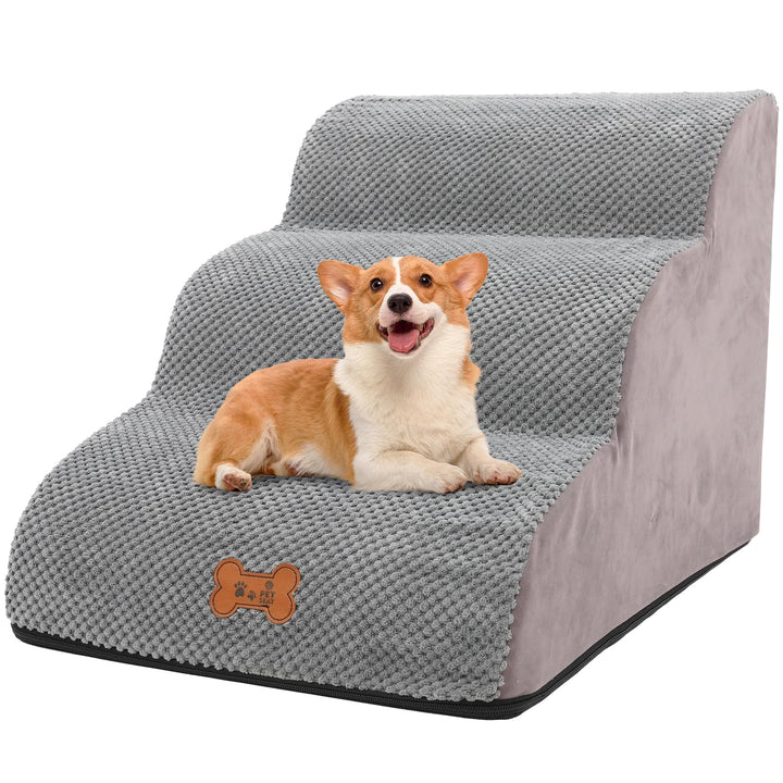Hundetreppe für Kleine Hunde, 3 Stufen Haustiertreppe für Bett und Sofa aus Hochdichtem Schwamm, Kat