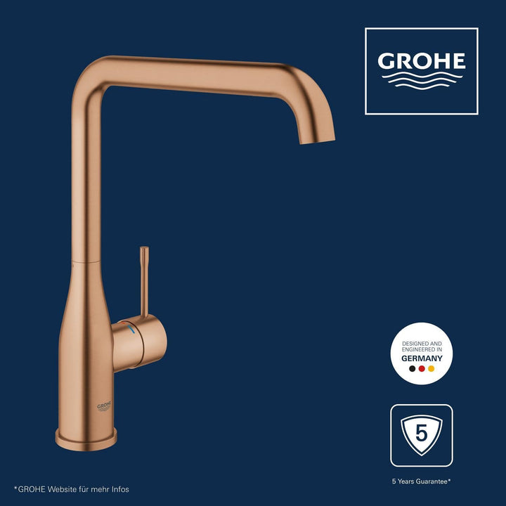 GROHE Essence New - Einhand-Spültischbatterie (hoher Auslauf, Schwenkbereich wählbar 0°/150°/360°, f