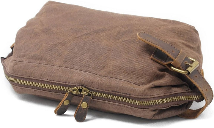 Neuleben Kulturtasche Wasserdicht Vintage Canvas Leder Damen Herren Kosmetiktasche Kulturbeutel für