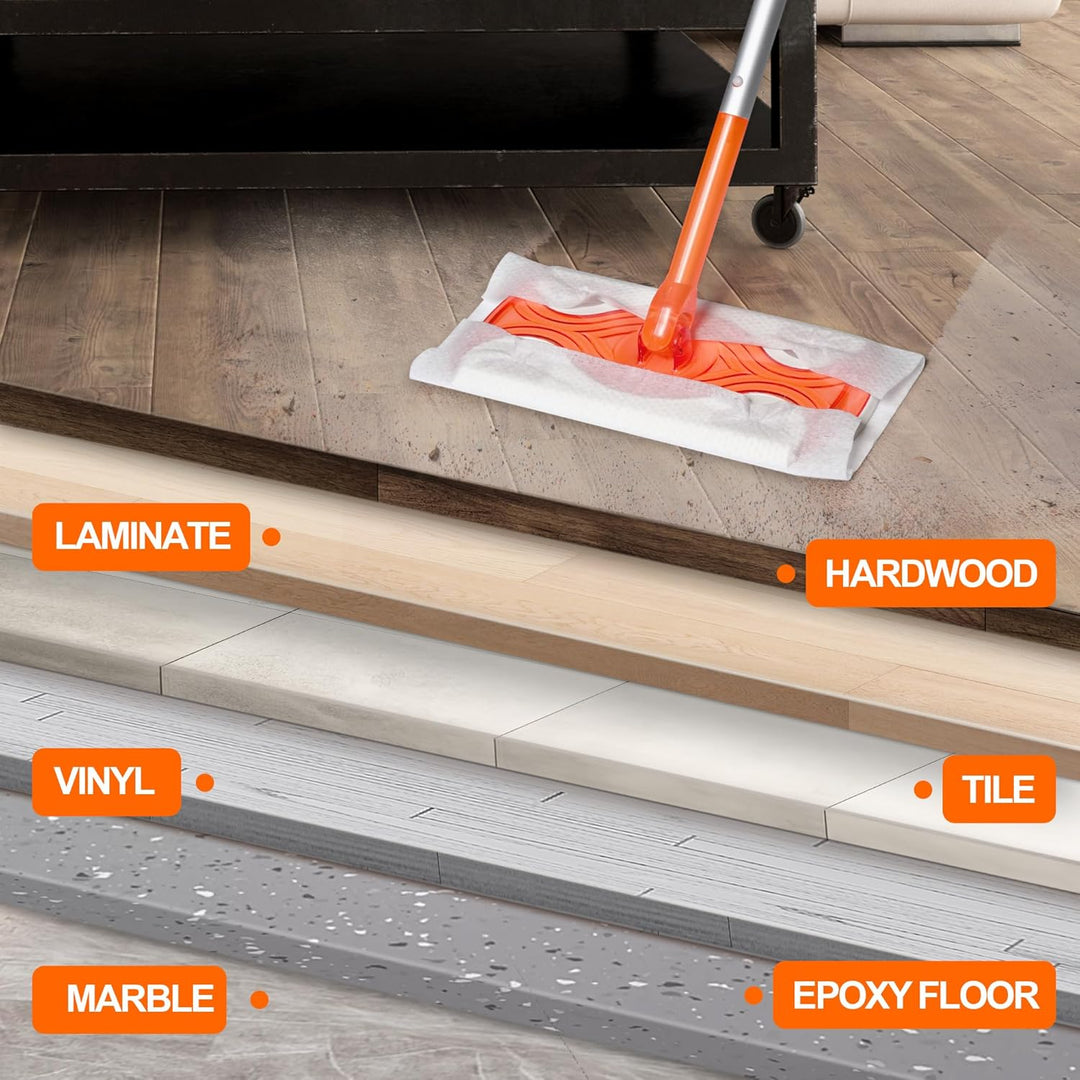 JEHONN Bodenwischer Nass für Swiffer Pads, 2-in-1 Wet Dry Starterset, Feuchte Bodentücher mit 10 Tro