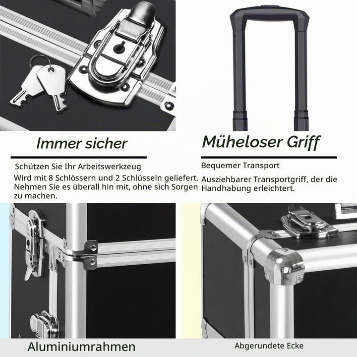 Yaheetech 3 in 1 Friseurkoffer Alu Kosmetikkoffer Trolley Beautycase Koffer Trolley mit Schlösser un